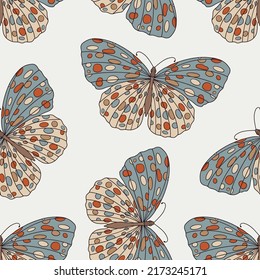 handgezeichneter Bohschmetterling, nahtloser Musterhintergrund