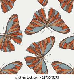 boho butterfly hand drawn seamless pattern background