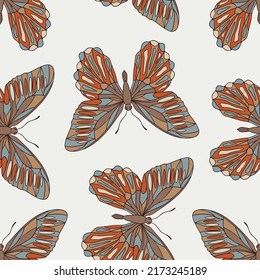 boho butterfly hand drawn seamless pattern background