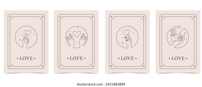 tarot de tarjeta boho para un diseño de ilustración vertical4 con mano y corazón