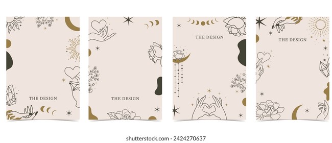 tarot de tarjeta boho para un diseño de ilustración vertical a4 con mano y sol