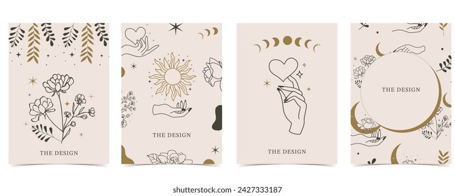 tarot de tarjeta boho para diseño de ilustración vertical a4 con mano y sol