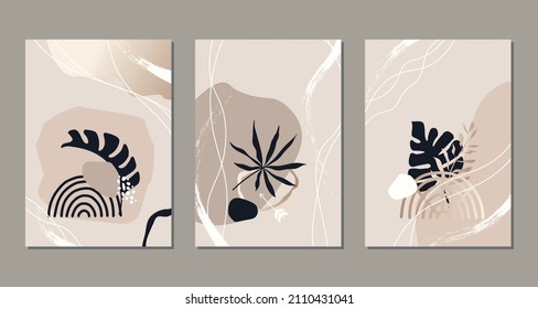 Tarjetas Boho con elementos naturales y pinceles, y tonos tierra