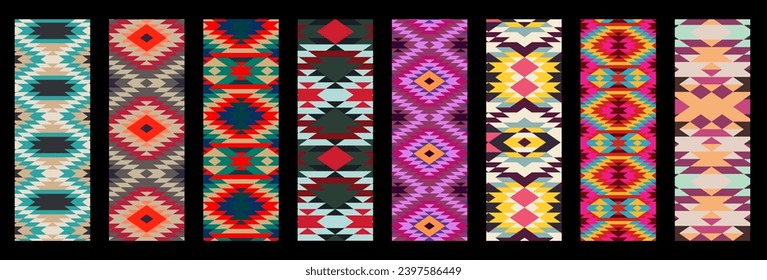 Conjunto de patrones de alfombra boho - visualización de la alfombra tradicional kilim textil - concepto vectorial de patrón étnico geométrico vintage  
