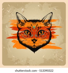 boho cat in the style of tattoo