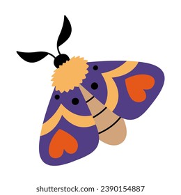 Boho Himmelsmut einzeln auf weißem Hintergrund. Mystischer Nachtschmetterling. Magische Insektengrafik, Vektorgrafik