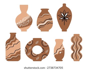 Boho Ceramic Vases Set – Abstract Earthy Terracotta Pottery Vector Collection