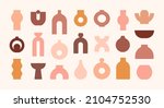 Boho Ceramic Vases in Trendy Minimalist Style. Vector Pottery Icons for Creating Logo, Postcard, Posters, Invitation, Social Media Posts and Stories