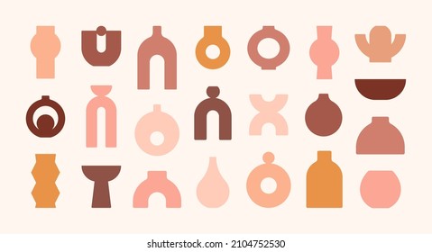 Boho Ceramic Vases in Trendy Minimalist Style  Vector Pottery Icons for Creating Logo  Postcard  Posters  Invitation  Social Media Posts   Stories