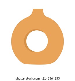 Boho ceramic vases in trendy minimalist style. Vase with a hole. Flat design, hand drawn cartoon, vector illustration.