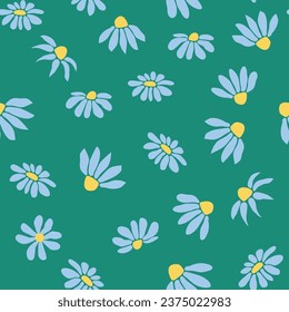 Boho Chamomile vintage seamless pattern. Hippie flower power retro textile print, groovy botanical wallpaper.