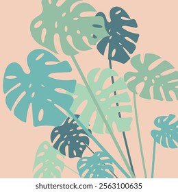 Boho Chic Backgrounds: Minimalist Tropical Leaf Designs with Monstera and Palm Leaves on Warm, Earthy