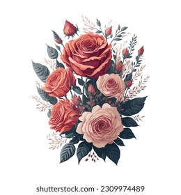 Boho Chic Elegant Wedding Invitation with Rose Watercolor.