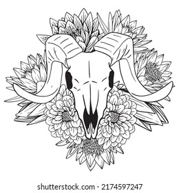 Boho chic image Fashion illustration Wild skull with flowers Boho style For t-shirt, invitation, posters