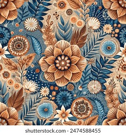 Boho Chic pattern makup brown colors flower illustration