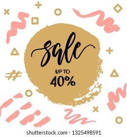 Boho chic Sale template with brush painted abstract shapes on background.