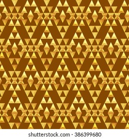 Boho chic seamless pattern with ethnic aztec ornament. Made in low poly triangular style. Amber gemstone imitation.