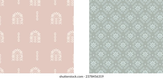 Boho chic seamless pattern in plaid color with geometric shapes