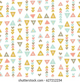  Boho chic tribal seamless triangle pattern. Pastel background. Vector