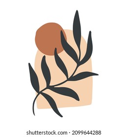 boho chic tropical hand drawn abstract illustrations and clipart elements for graphic design. plants snakes, shapes and nature doodles in simple terracotta style. trendy contemporary art graphics