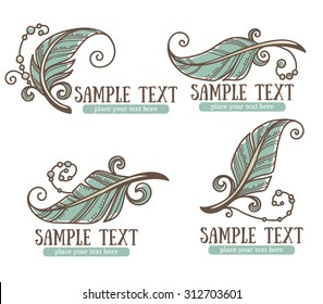 Boho Chic, Vector Hand Drawn Logo And Emblems Collection