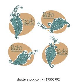 boho chic, vector hand drawn logo and emblems collection