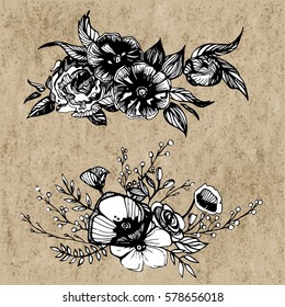 Boho chic VECTOR vintage flowers Fashion illustration for t-shirt, invitation, posters