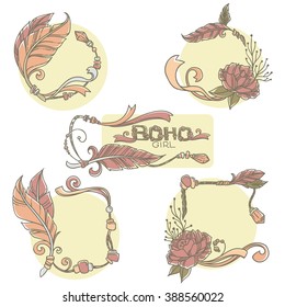 boho chick handdrawn frames and elements, doodle style