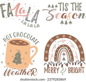 Boho Christmas Bundle Design With Vector