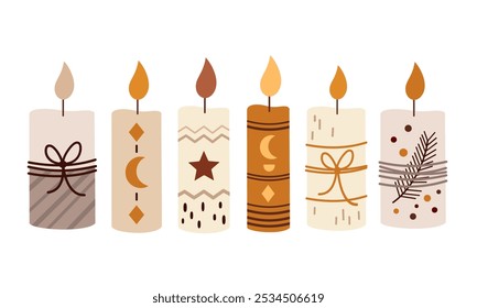 Boho Christmas candles clipart. Christmas festive element. Vector illustration in flat style