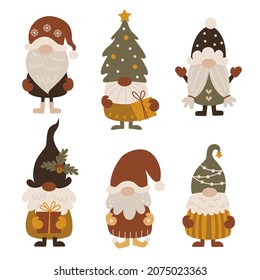 Boho Christmas gnomes collection. Vector illustration for greeting cards, christmas invitations and scrapbooking