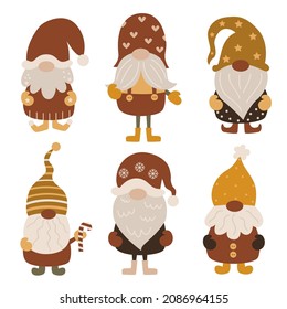Boho Christmas gnomes collection. Vector illustration for greeting cards, christmas invitations and scrapbooking