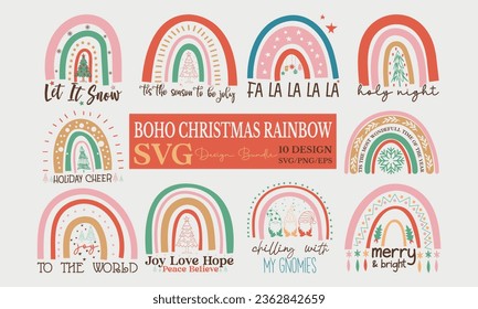 Boho Christmas Rainbow SVG Design Bundle