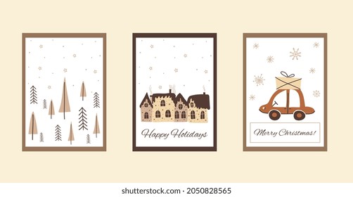 Boho christmas set of cards in cute doodle style	
