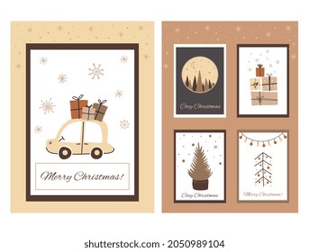 Boho christmas set of cards in cute doodle style	
