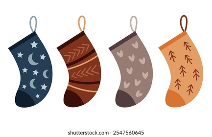 Boho Christmas socks clipart. Christmas clipart. Cute festive object. Hand drawn vector illustration in flat style