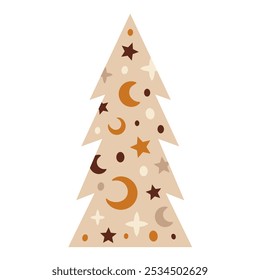 Boho Christmas tree clipart. Christmas festive hand draw object. Vector illustration in flat style	
