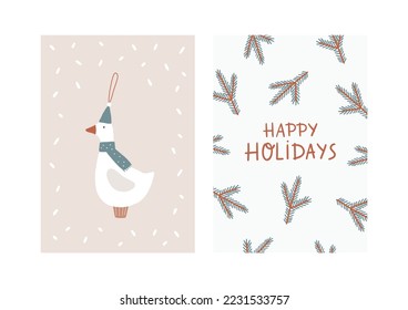 Boho Christmas vector posters with Christmas decor elements in flat style