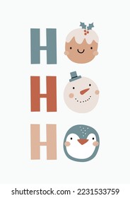 Boho Christmas vector posters with Christmas decor elements in flat style