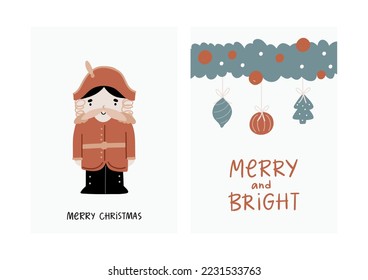 Boho Christmas vector posters with Christmas decor elements in flat style