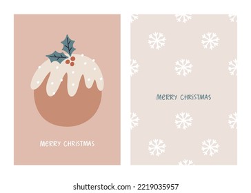 Boho Christmas vector print with Christmas decor elements in flat style