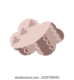 Boho cloud in a naive children's style. Autumn colored illustration. Cloud in warm pastel colors. Clipart for the design of greeting cards, invitations, prints, stickers and patterns.