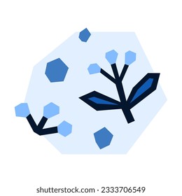 Boho contemporary postcard with berries in blue colors. Minimal aesthetic collage poster. Modern abstract illustration.