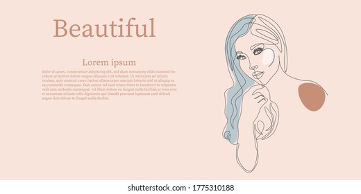 boho Continuous line, drawing of a face with hairstyle, fashion concept, woman beauty minimalist, vector illustration pretty sexy. 