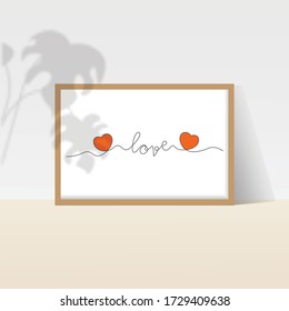Boho Continuous Line, Love Heart, Art Print, Minimalist Poster, Nursery Printable Art, Warm Printable Abstract Modern shadow, frame,