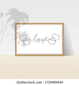 Boho Continuous Line, Love Heart, Art Print, Minimalist Poster, Nursery Printable Art, Warm Printable Abstract Modern shadow, frame,