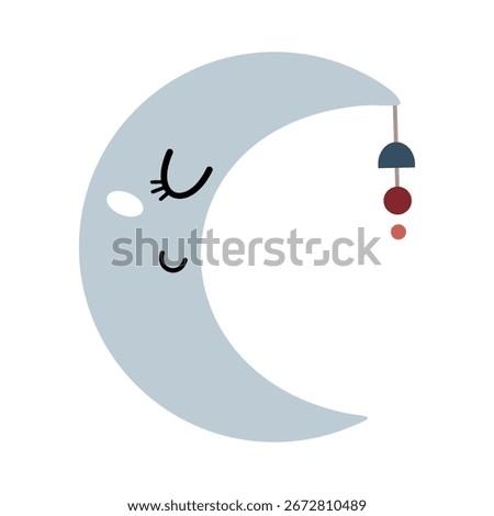 Boho crescent moon clipart in cartoon style. Celestial vector hand drawn illustration