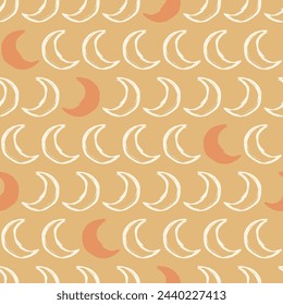 Boho Crescent Moons Monochrome Vector Seamless Pattern