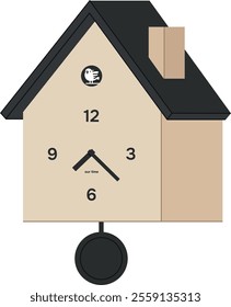 boho cuckoo clock. contemporary time measuring device in shape of house with black roof. isolated on transparent background. neat vector illustration of pendulum clock. nowadays interior design