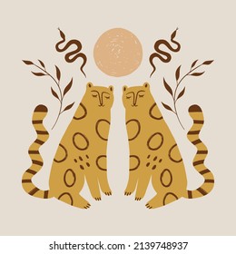 Boho cute leopard animal vector illustration